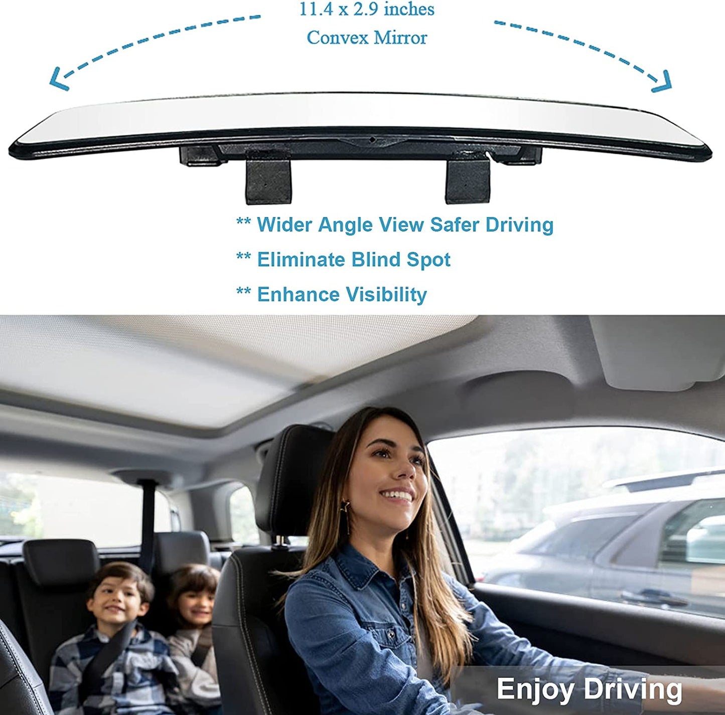 Universal Interior Clip On Panoramic Kitbest Rearview Mirror – Wide Angle – Convex – For Cars, SUV, Trucks