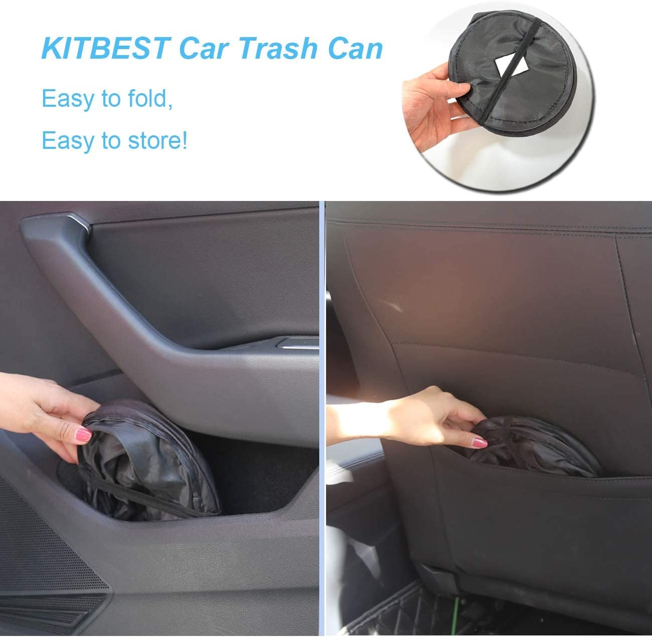 Kitbest Car Trash Can, Portable Garbage Bin, Collapsible Pop Up Trash Bag for Car, Waterproof Trash Can, Waste Basket Bin, Rubbish Bin (1 Pack, Black)